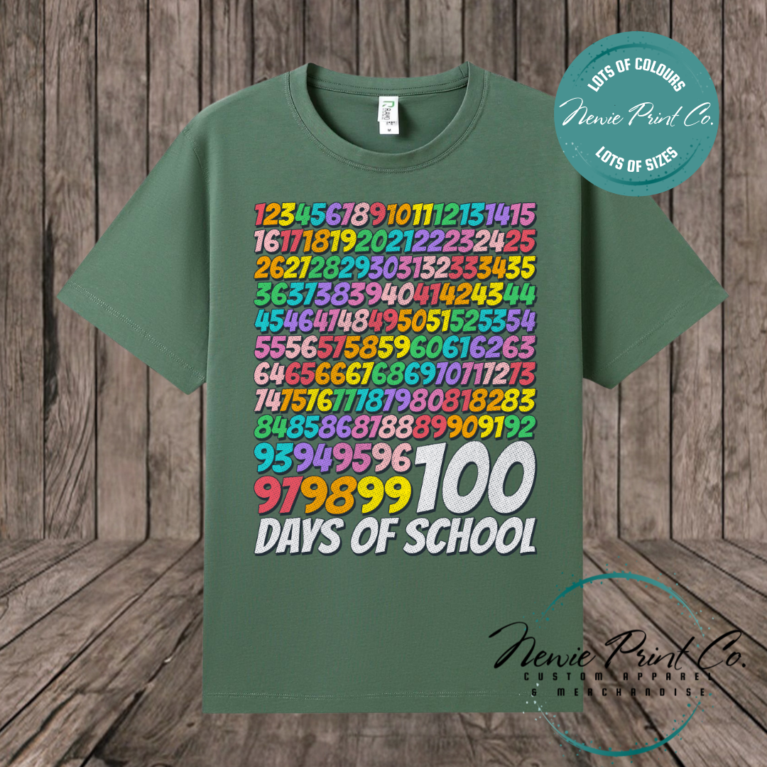 Celebrate 100 Days of School with custom t-shirts! Personalised with names, printed on premium cotton. Fast shipping Australia-wide.