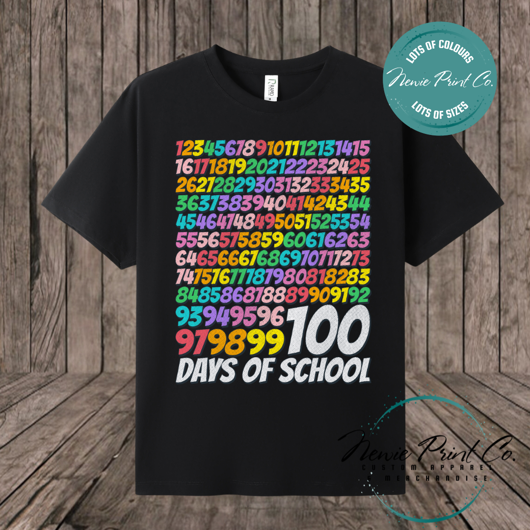Celebrate 100 Days of School with custom t-shirts! Personalised with names, printed on premium cotton. Fast shipping Australia-wide.