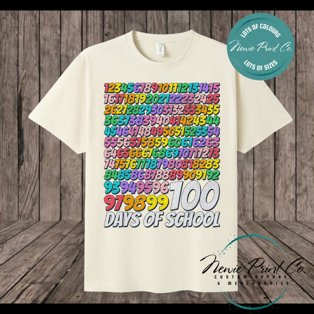 Celebrate 100 Days of School with custom t-shirts! Personalised with names, printed on premium cotton. Fast shipping Australia-wide.