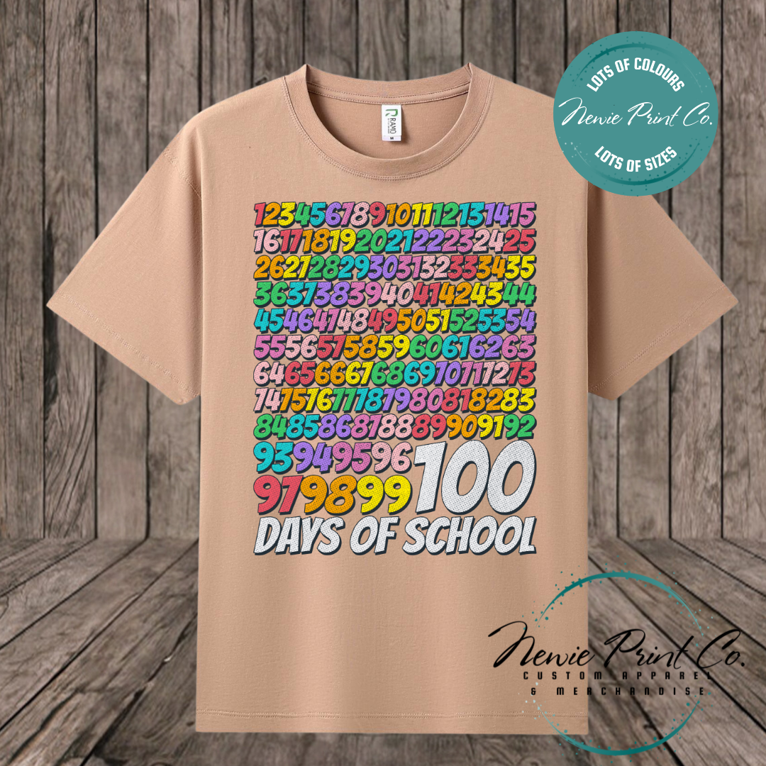 Celebrate 100 Days of School with custom t-shirts! Personalised with names, printed on premium cotton. Fast shipping Australia-wide.