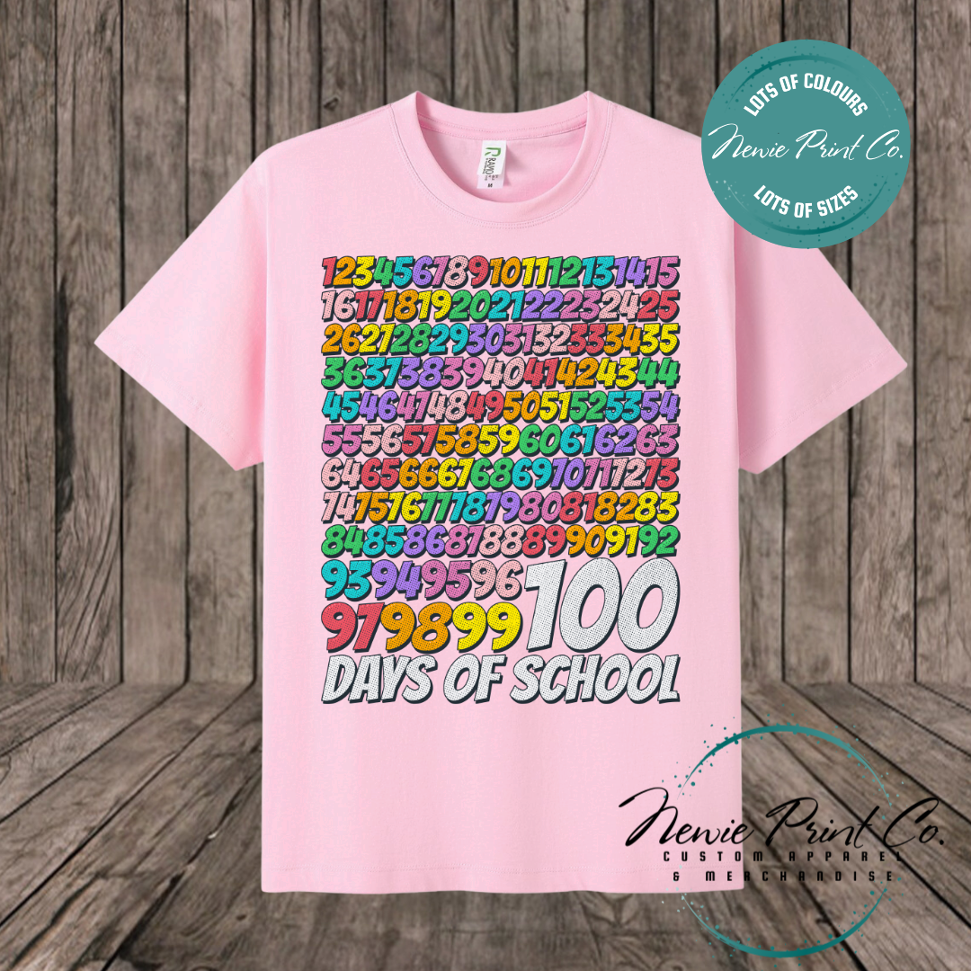 Celebrate 100 Days of School with custom t-shirts! Personalised with names, printed on premium cotton. Fast shipping Australia-wide.