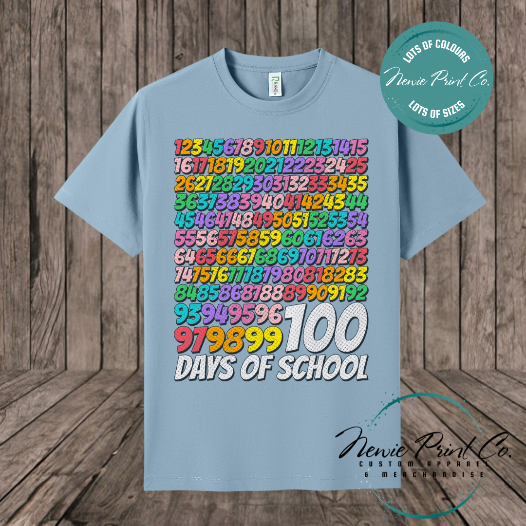 Celebrate 100 Days of School with custom t-shirts! Personalised with names, printed on premium cotton. Fast shipping Australia-wide.