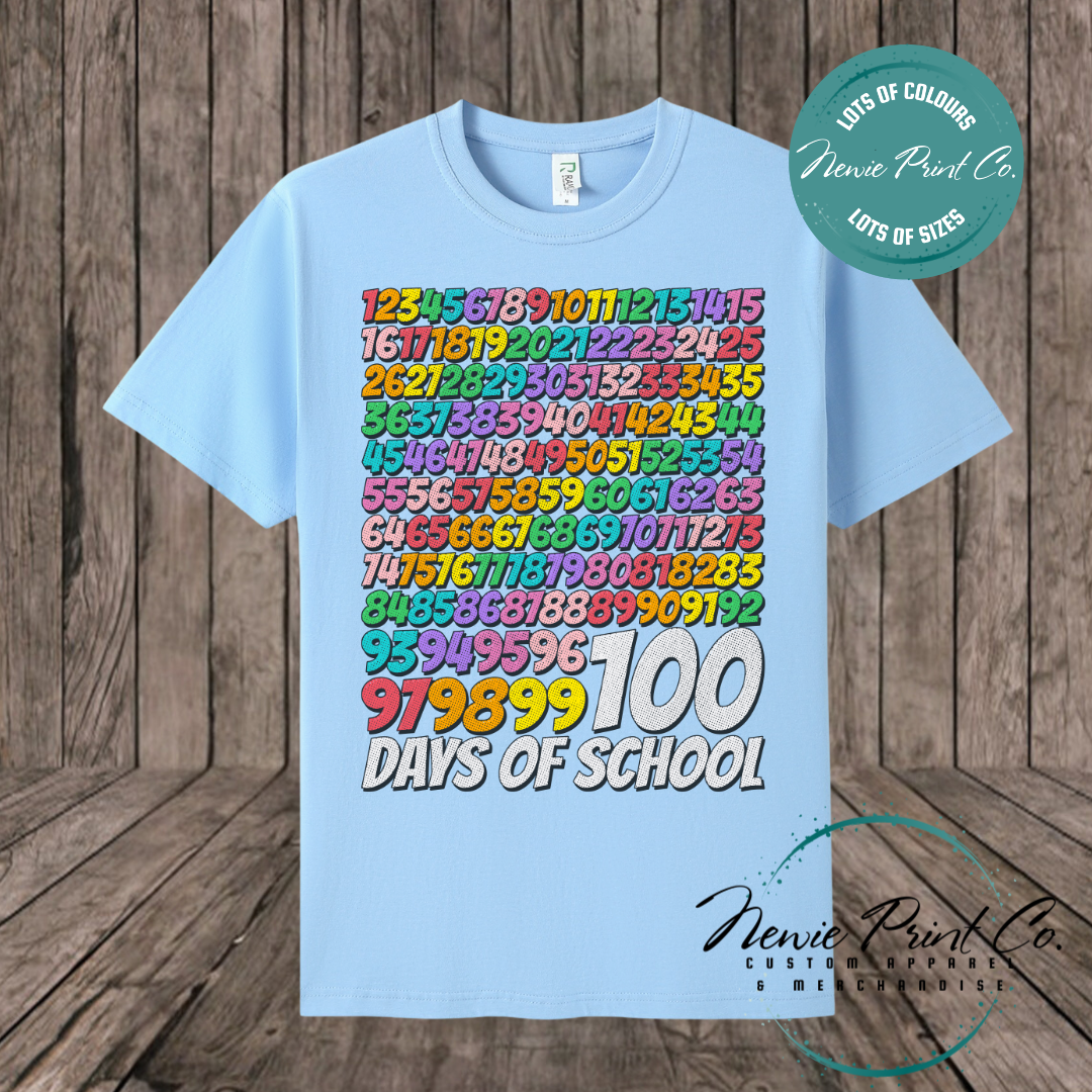 Celebrate 100 Days of School with custom t-shirts! Personalised with names, printed on premium cotton. Fast shipping Australia-wide.