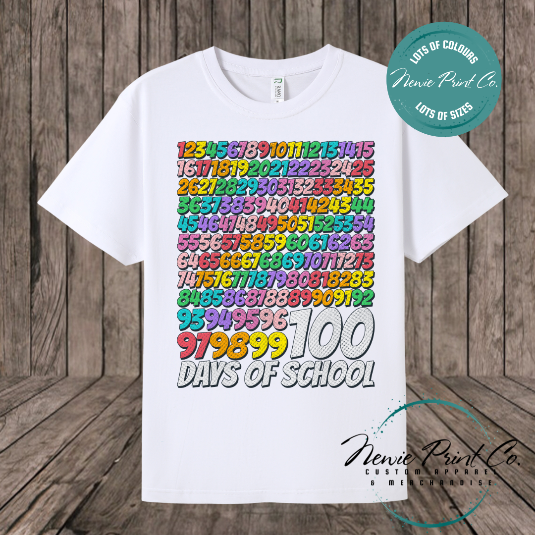 Celebrate 100 Days of School with custom t-shirts! Personalised with names, printed on premium cotton. Fast shipping Australia-wide.