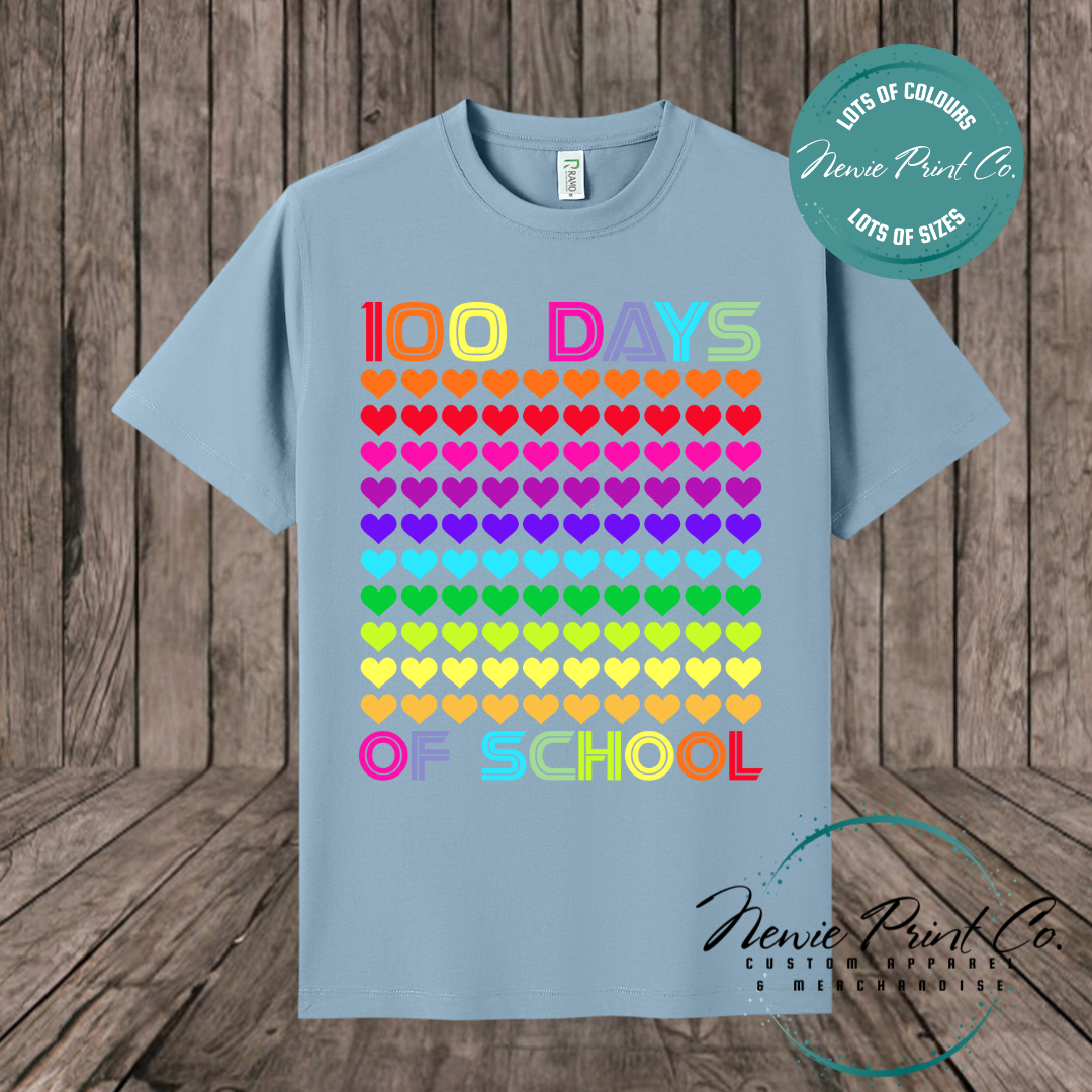 Celebrate 100 Days of School with custom t-shirts! Personalised with names, printed on premium cotton. Fast shipping Australia-wide.