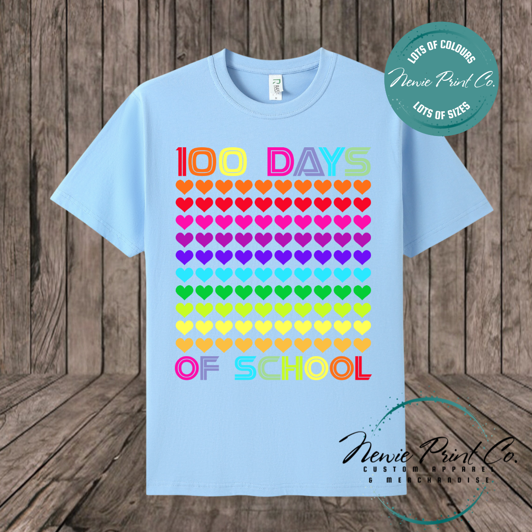 Celebrate 100 Days of School with custom t-shirts! Personalised with names, printed on premium cotton. Fast shipping Australia-wide.