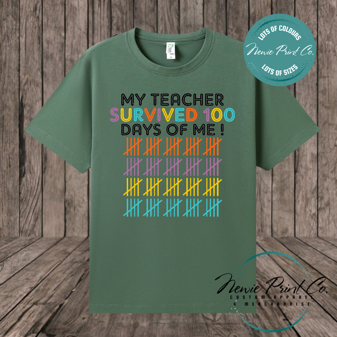 My Teacher Survived 100 Days Tally - 100 Days of School T-shirt Kids