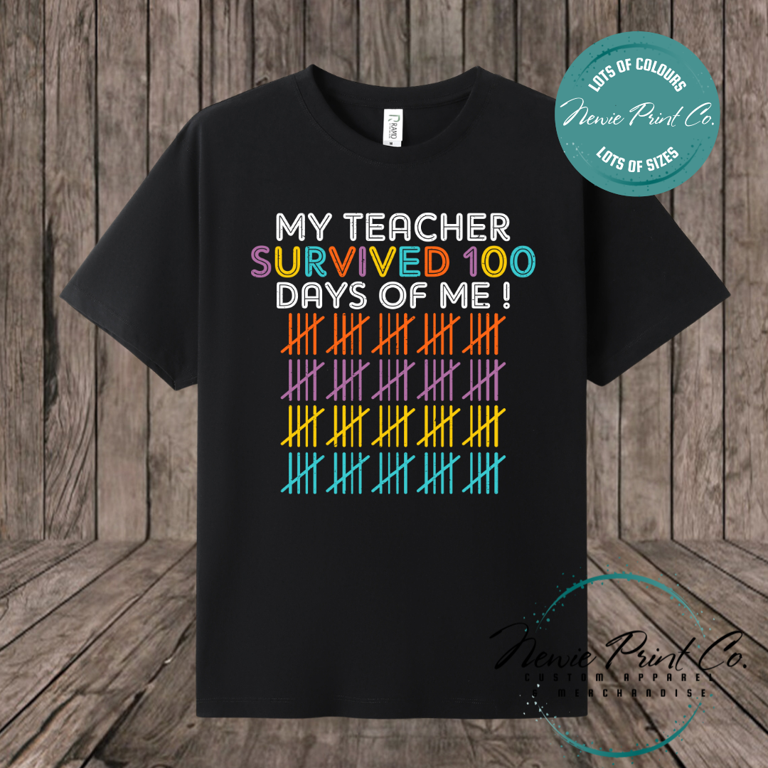 My Teacher Survived 100 Days Tally - 100 Days of School T-shirt Kids