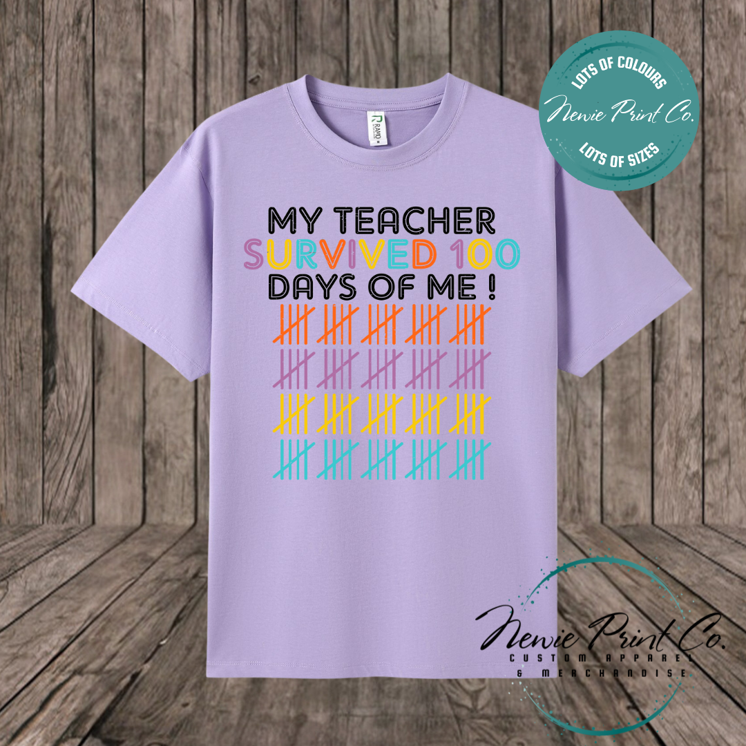 My Teacher Survived 100 Days Tally - 100 Days of School T-shirt Kids