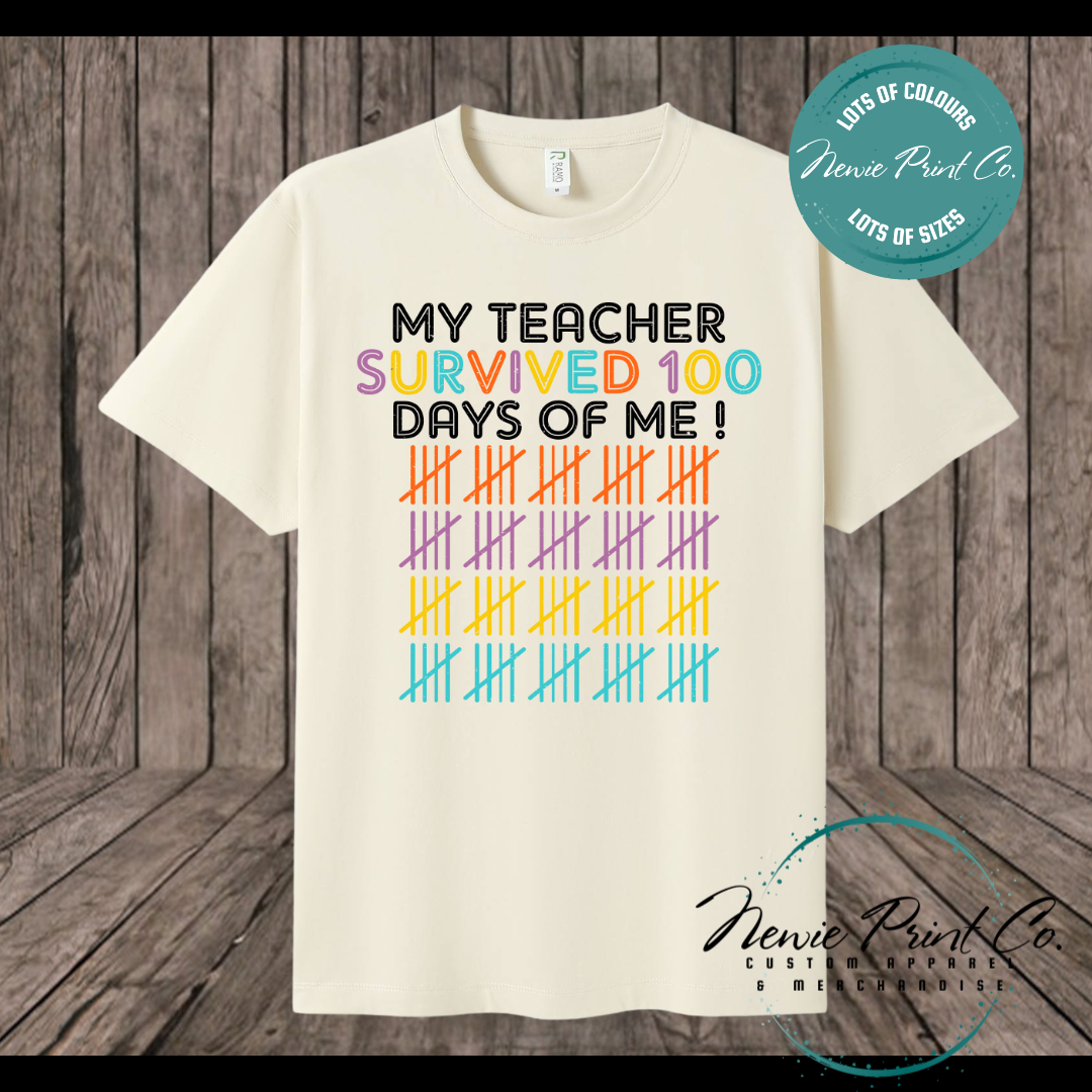 My Teacher Survived 100 Days Tally - 100 Days of School T-shirt Kids