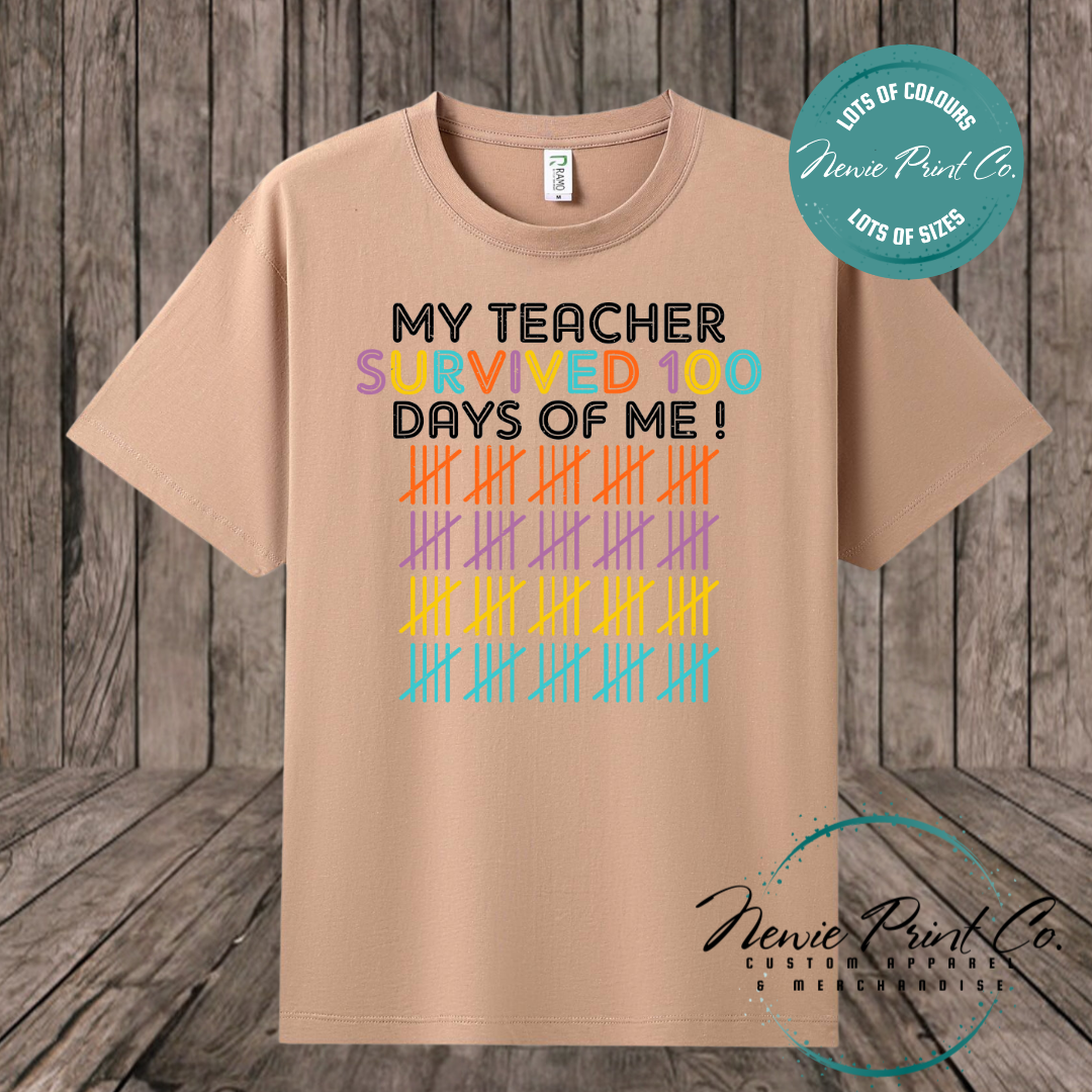 My Teacher Survived 100 Days Tally - 100 Days of School T-shirt Kids