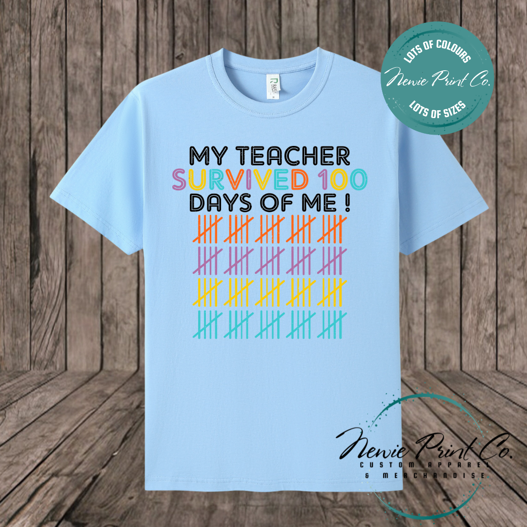 My Teacher Survived 100 Days Tally - 100 Days of School T-shirt Kids