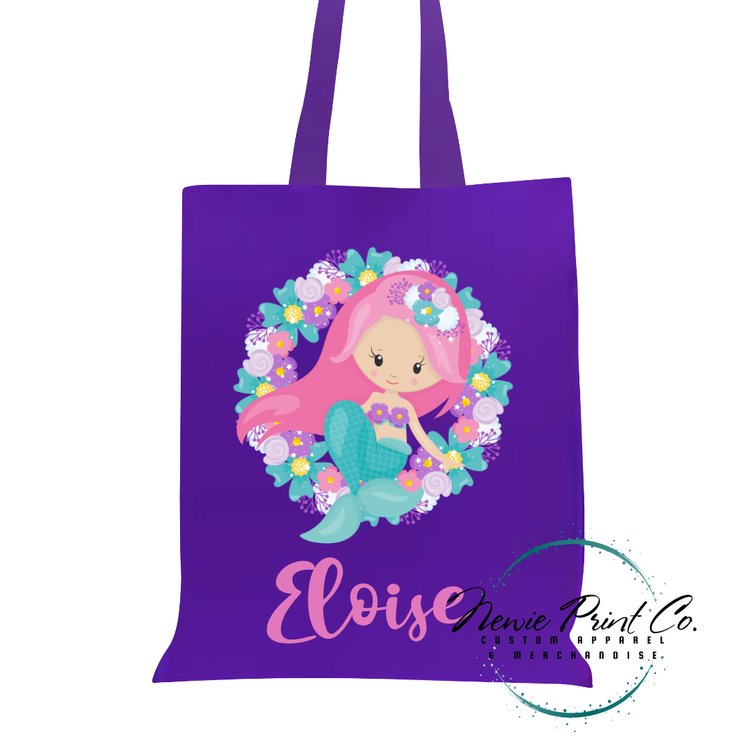 Mermaid Wreath - Personalized Tote/Library Bag