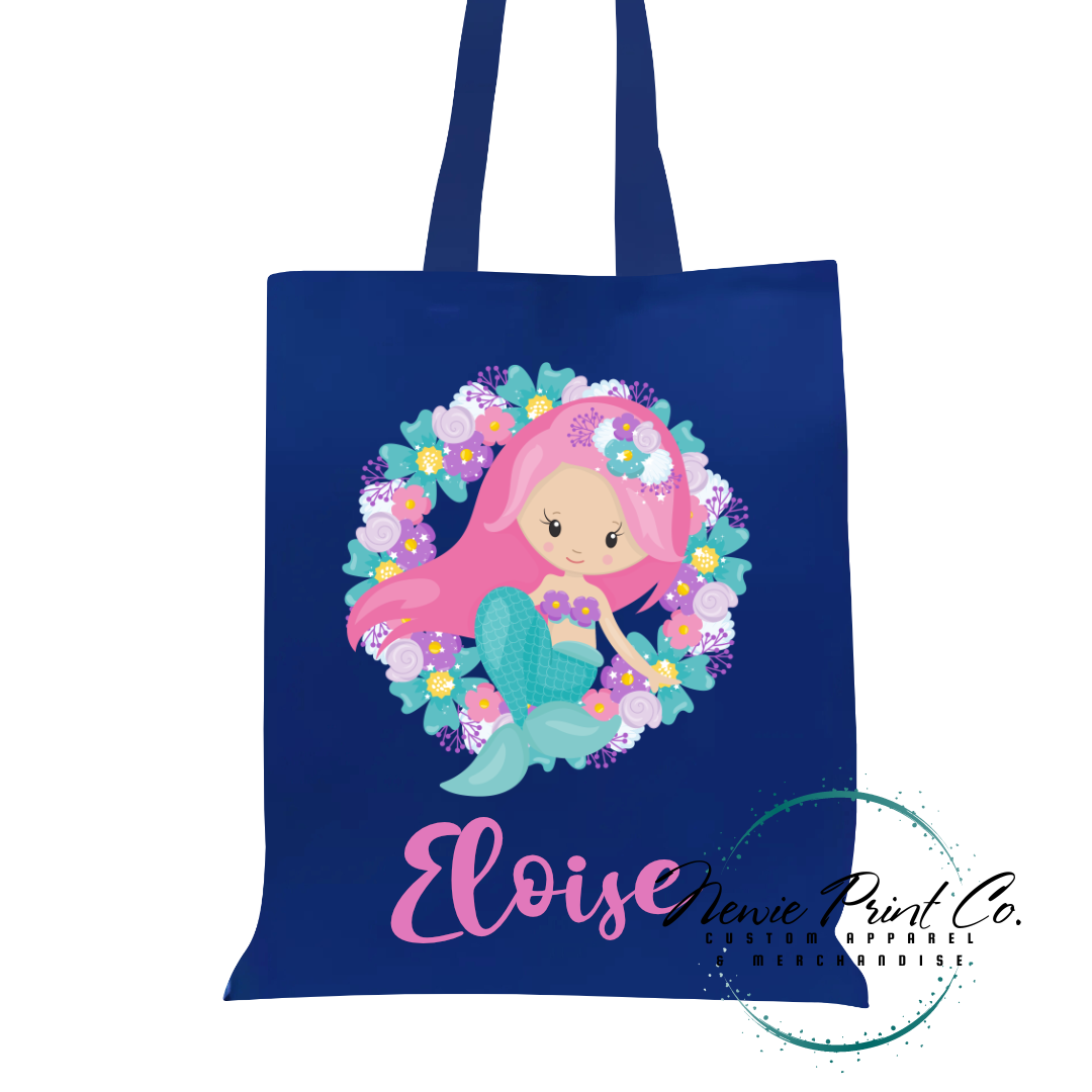 Mermaid Wreath - Personalized Tote/Library Bag