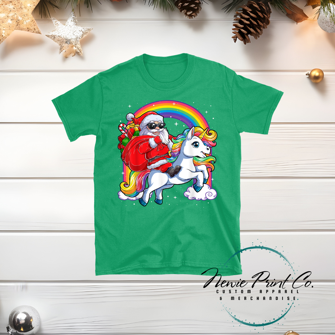 Santa Riding Unicorn - Christmas T-shirt