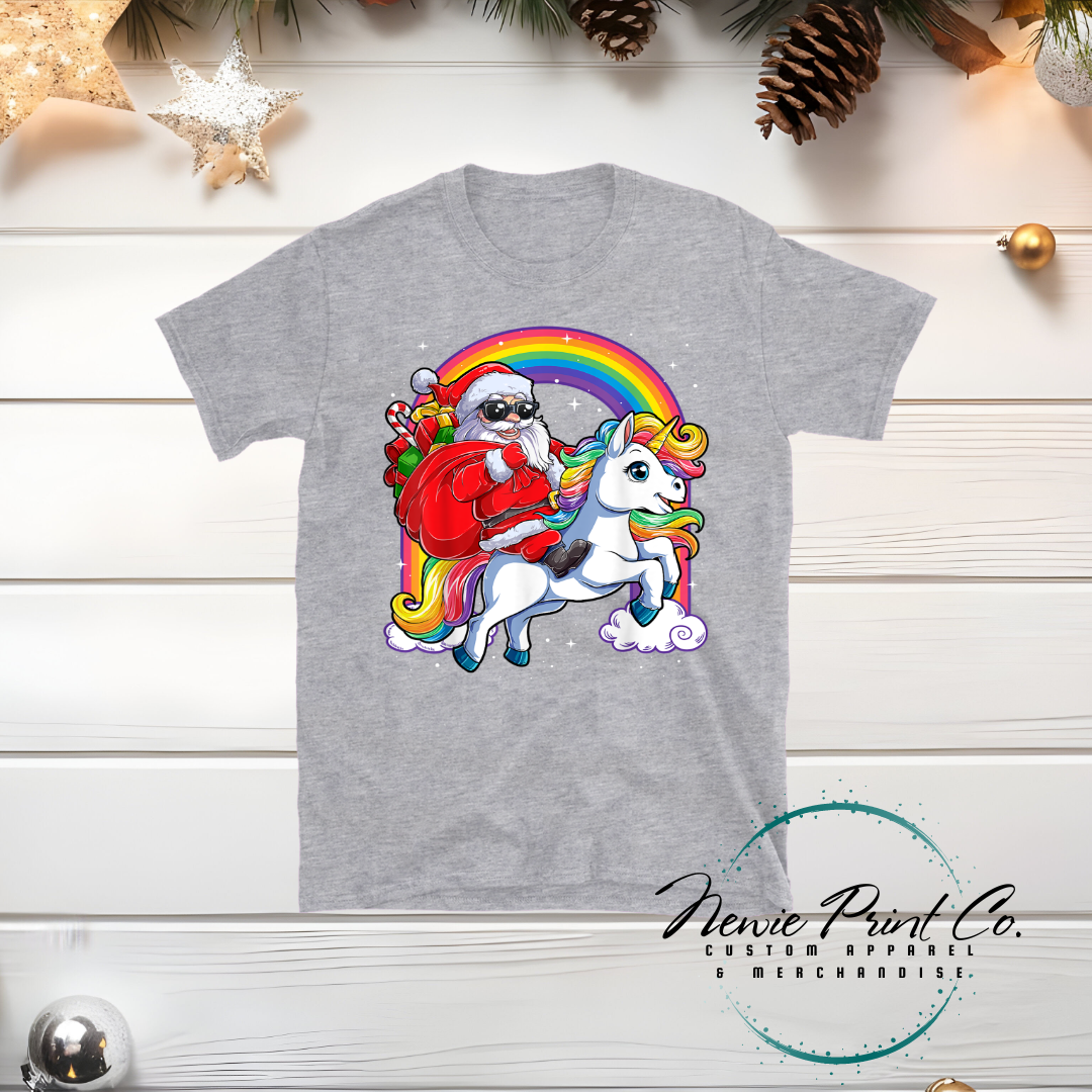 Santa Riding Unicorn - Christmas T-shirt