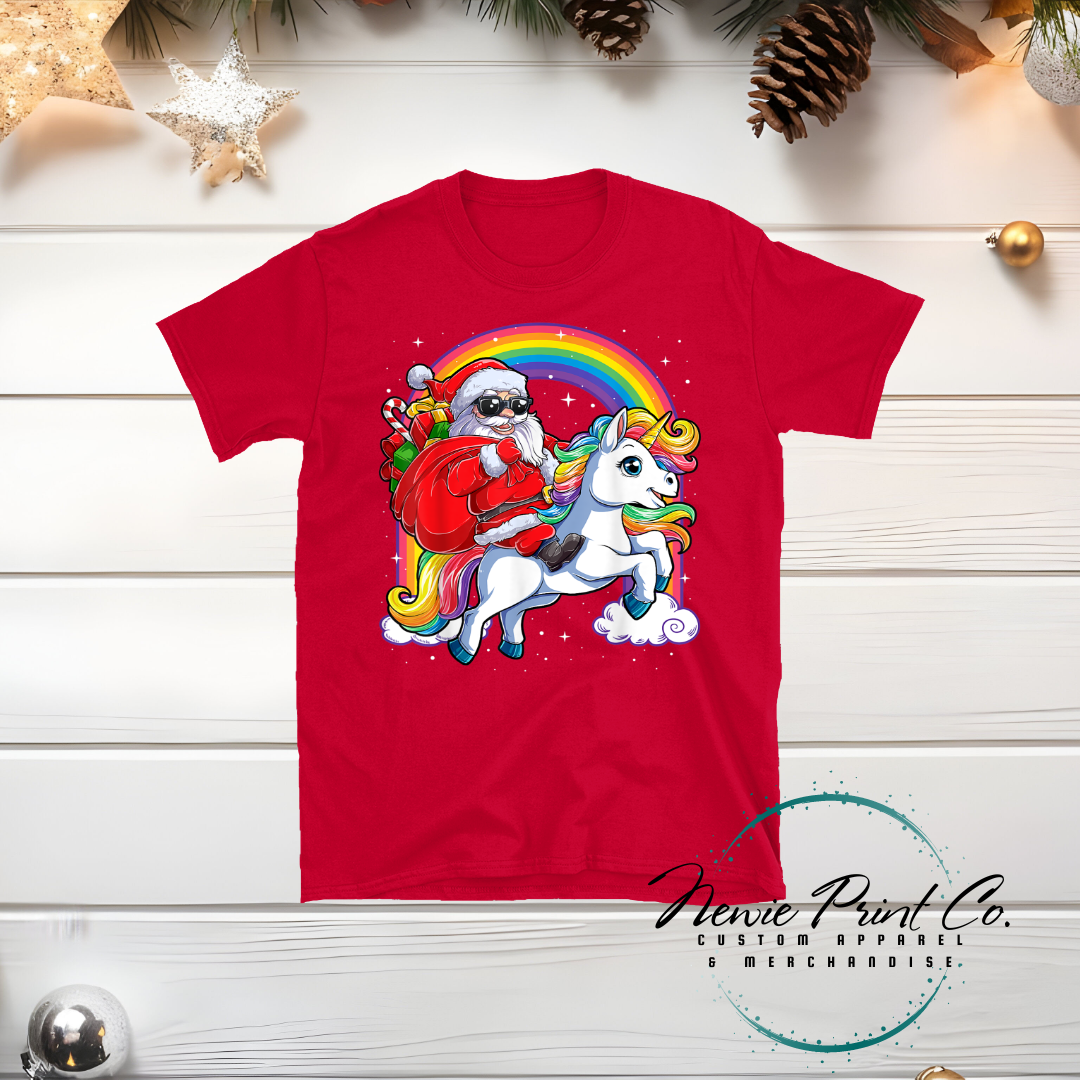 Santa Riding Unicorn - Christmas T-shirt