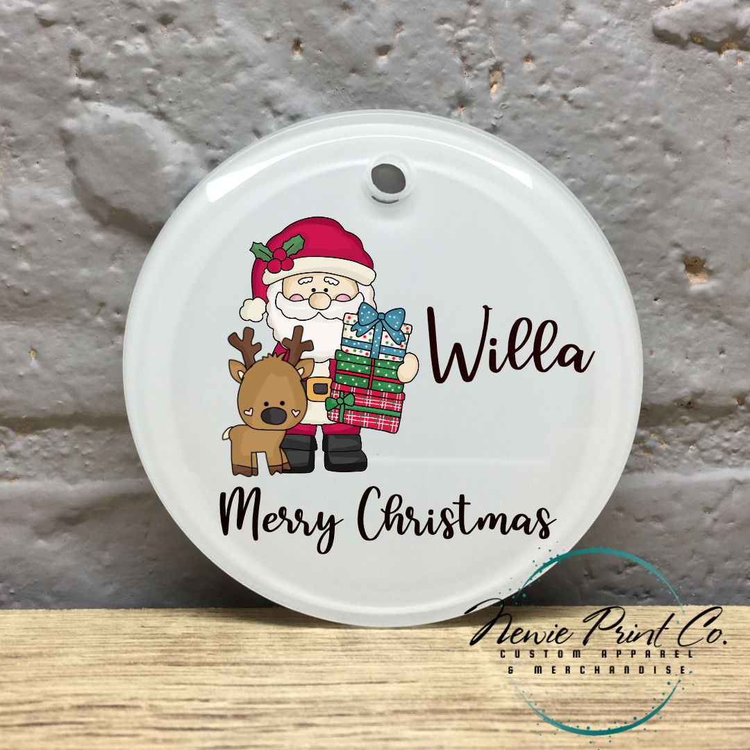 Personalised Ornament Christmas Santa with Presents - Christmas Keepsake