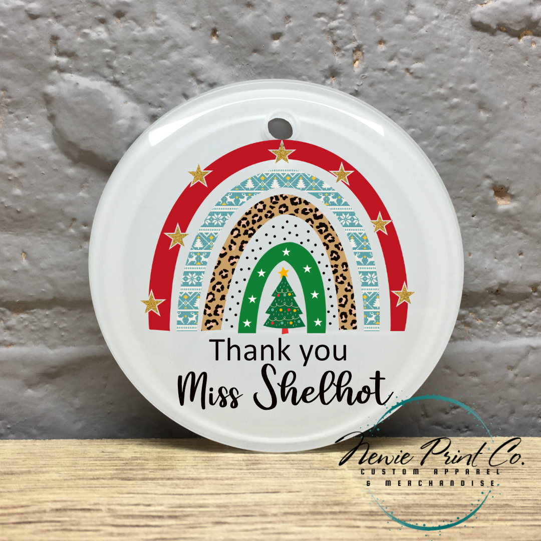 Personalised Teacher Ornament Leopard Rainbow - Christmas Keepsake