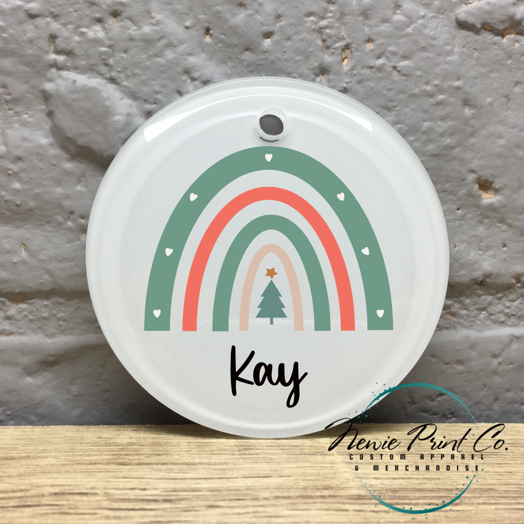 Personalised Teacher Ornament Green Rainbow - Christmas Keepsake