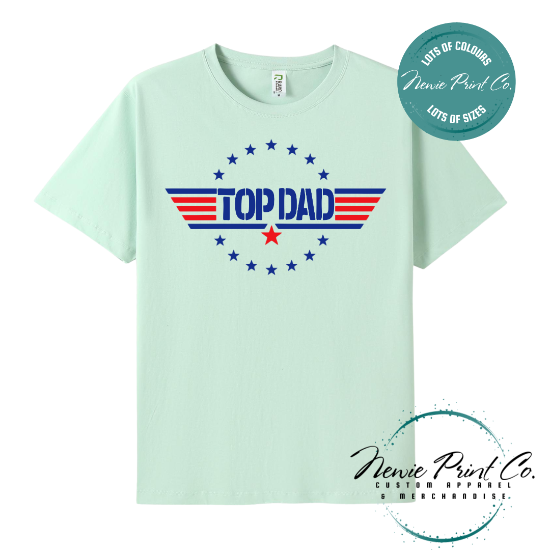 Customisable t-shirt and jumper with bold “Top Dad” text and optional personalised name or message. Printed on soft, high-quality cotton using durable DTF/DTG printing. Perfect gift for Father’s Day, birthdays, or new dads.