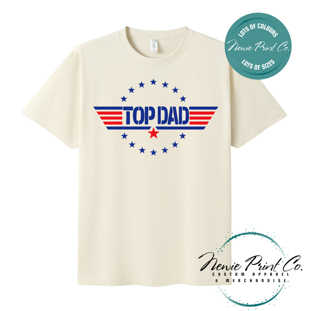 Customisable t-shirt and jumper with bold “Top Dad” text and optional personalised name or message. Printed on soft, high-quality cotton using durable DTF/DTG printing. Perfect gift for Father’s Day, birthdays, or new dads.