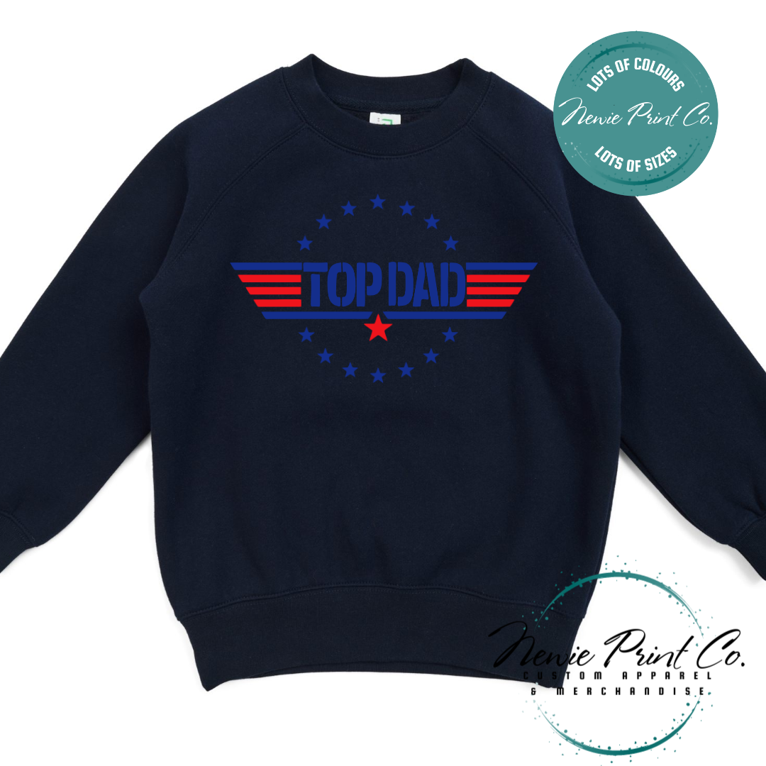 Customisable t-shirt and jumper with bold “Top Dad” text and optional personalised name or message. Printed on soft, high-quality cotton using durable DTF/DTG printing. Perfect gift for Father’s Day, birthdays, or new dads.