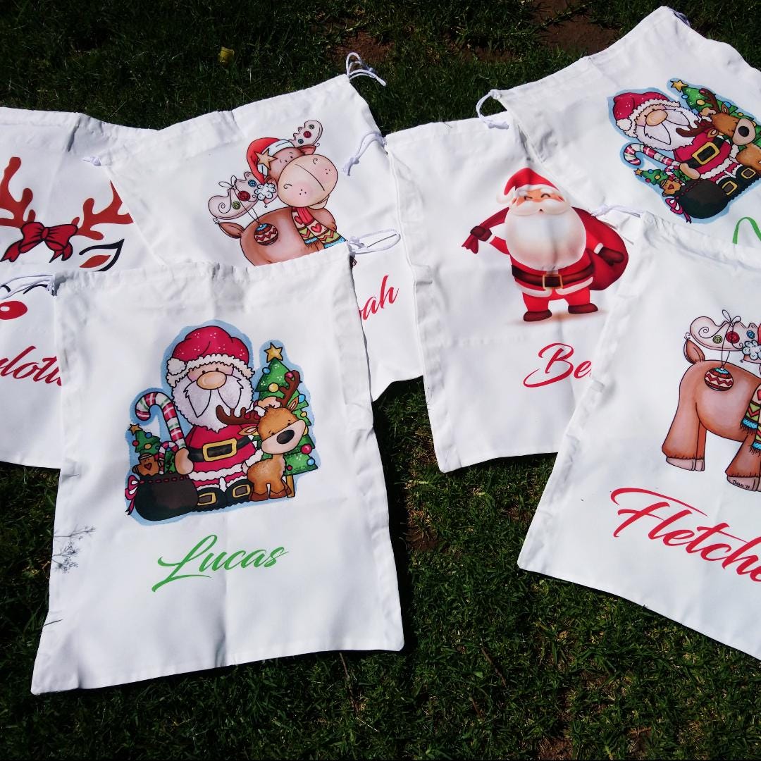 Bear with Present and Reindeer Coloured Santa Sack - Personalised