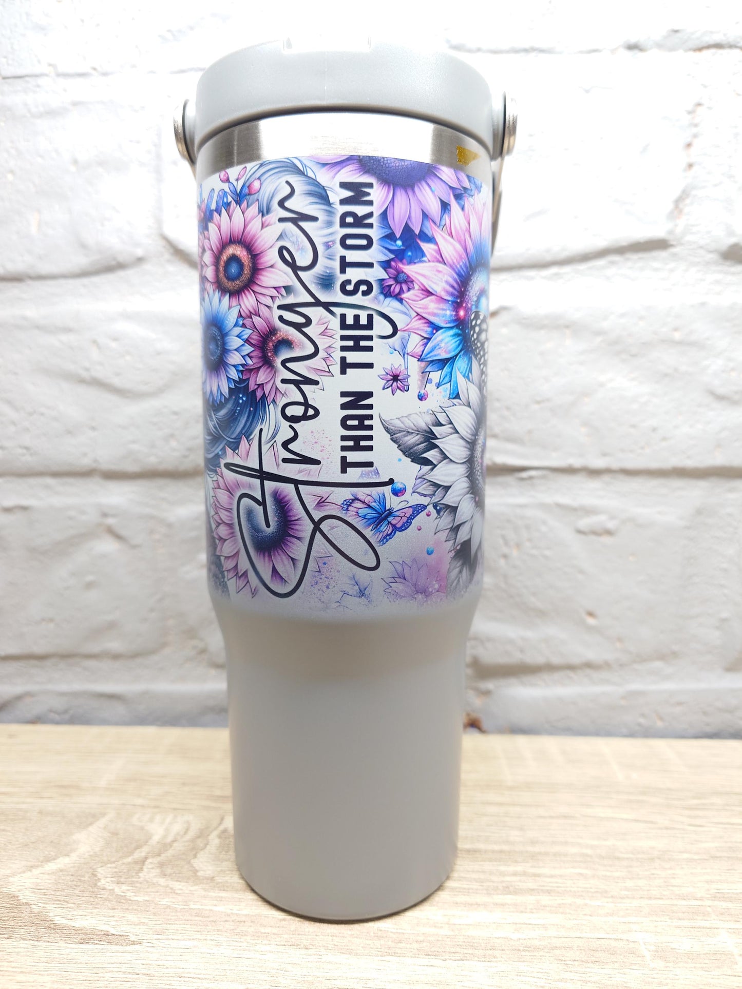 Stronger then the Storm - Bad Ass Sassy Affirmation Tumbler - Insulated 30oz Flip Top Drink Bottles - Printed