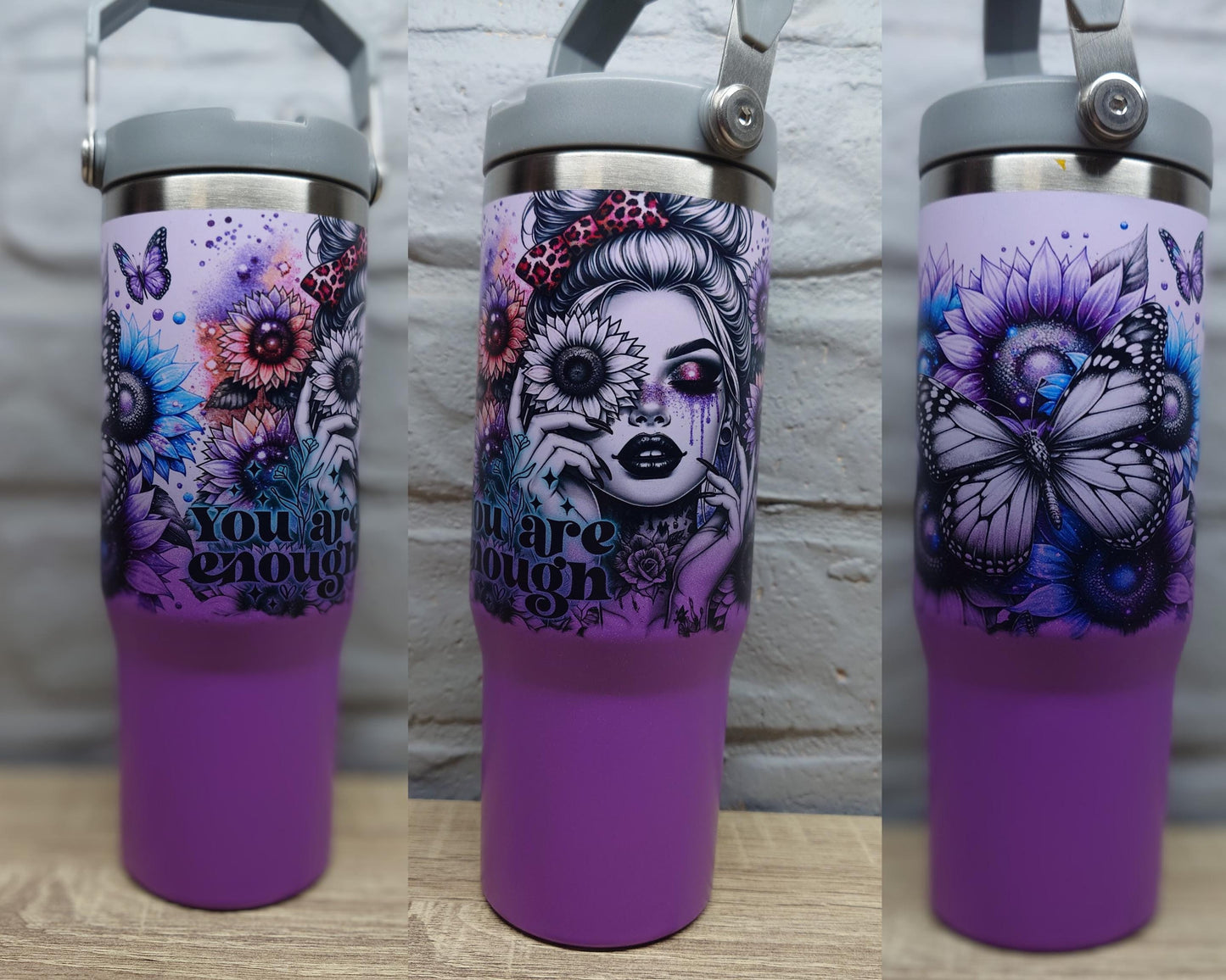 You Are Enough - Bad Ass Sassy Affirmation Tumbler - Insulated 30oz Flip Top Drink Bottles - Printed