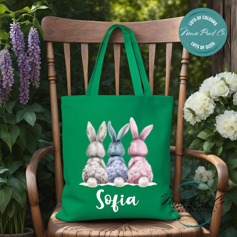 Three Bunny Butts - Easter Personalized Tote/Library Bag