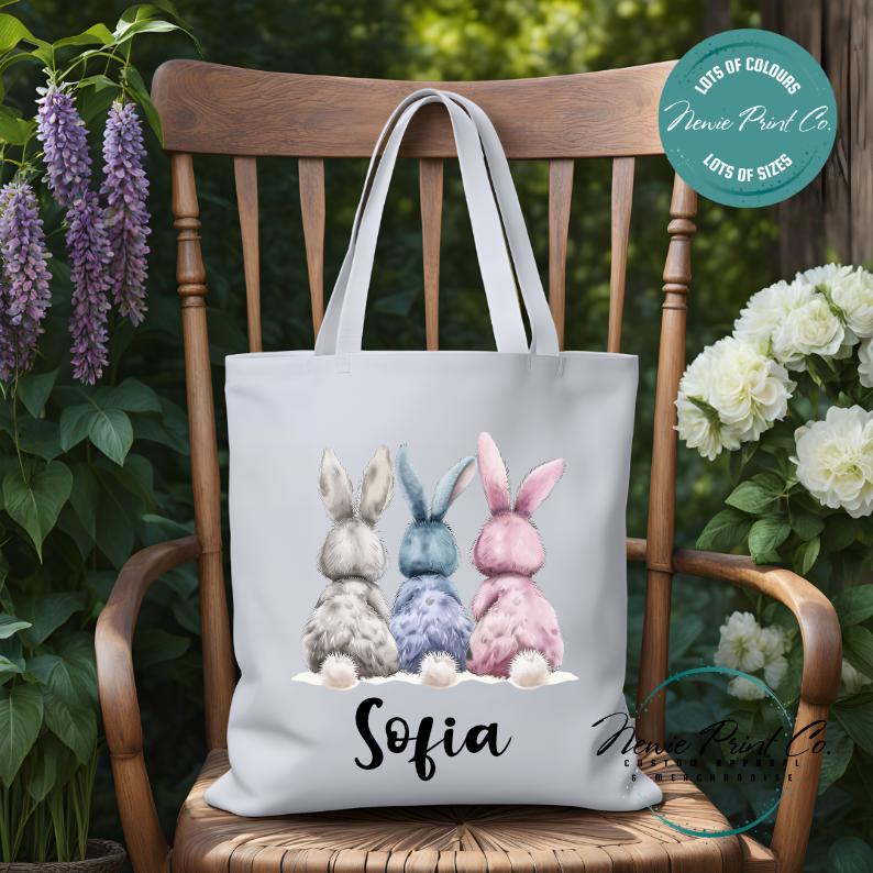 Three Bunny Butts - Easter Personalized Tote/Library Bag