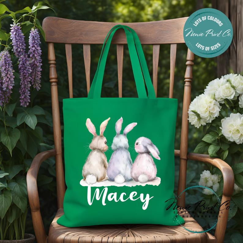 Three Bunnies - Easter Personalized Tote/Library Bag