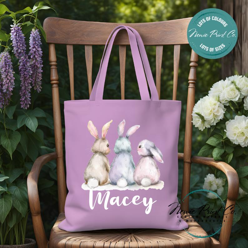 Three Bunnies - Easter Personalized Tote/Library Bag