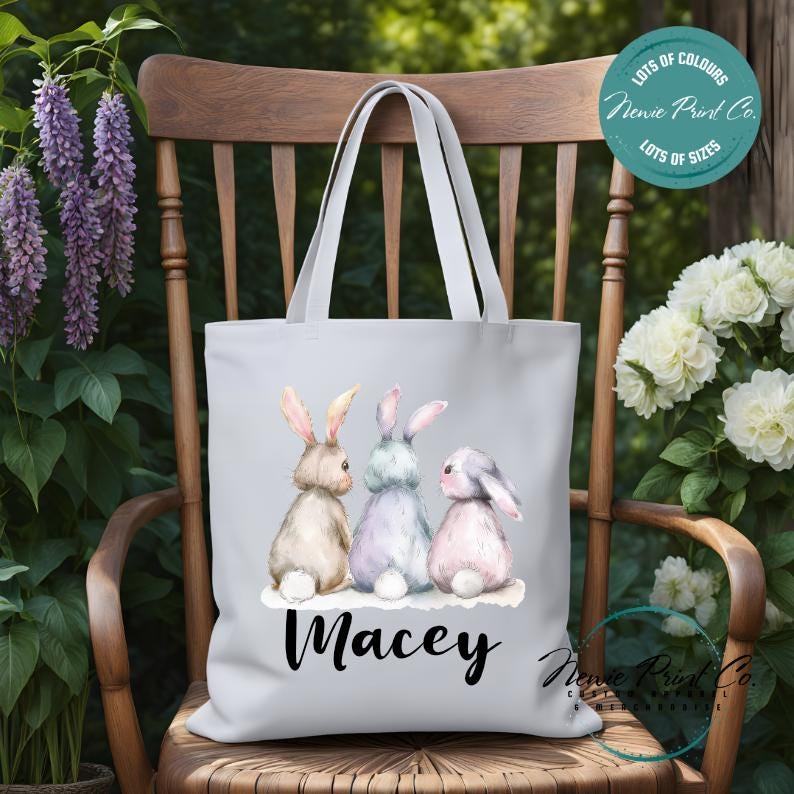 Three Bunnies - Easter Personalized Tote/Library Bag