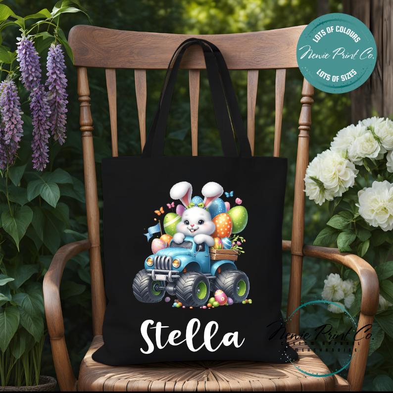 Monster Truck Bunny - Easter Personalized Tote/Library Bag