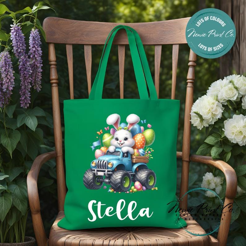 Monster Truck Bunny - Easter Personalized Tote/Library Bag