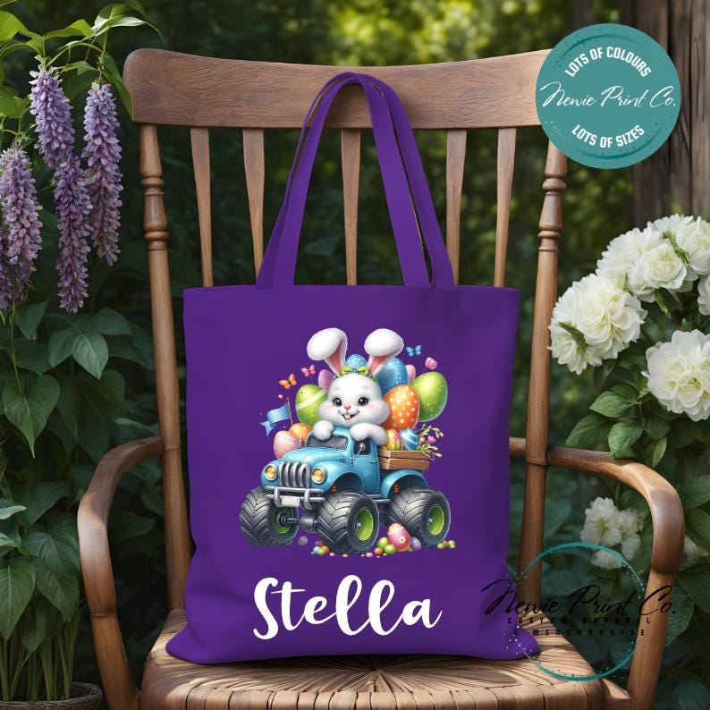 Monster Truck Bunny - Easter Personalized Tote/Library Bag