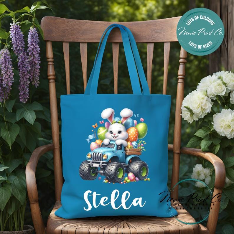 Monster Truck Bunny - Easter Personalized Tote/Library Bag