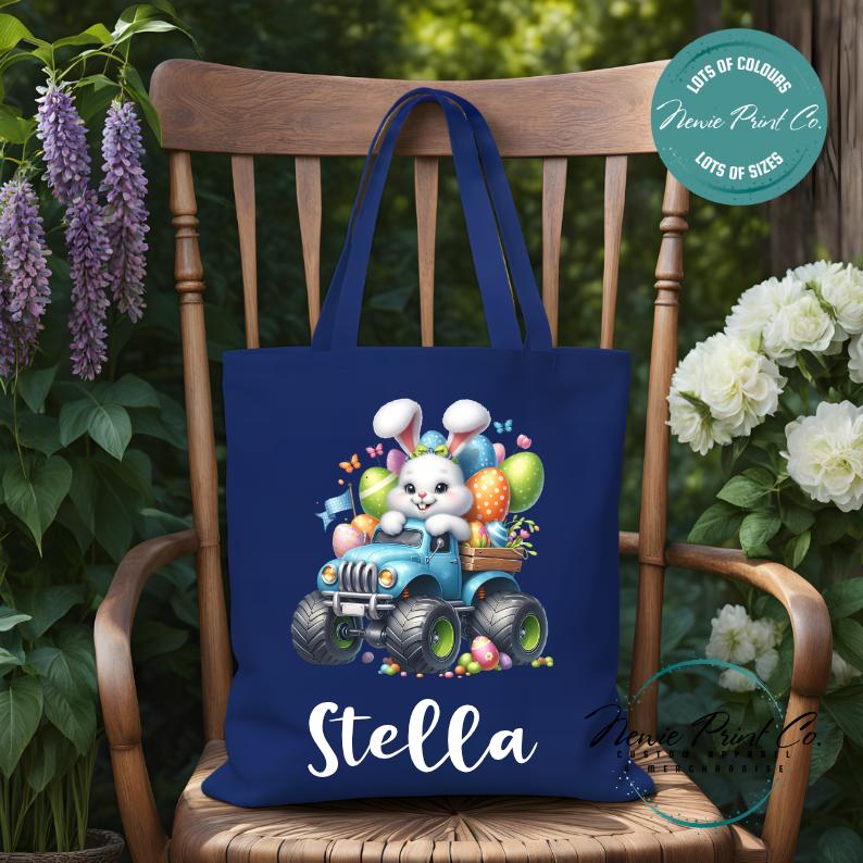 Monster Truck Bunny - Easter Personalized Tote/Library Bag