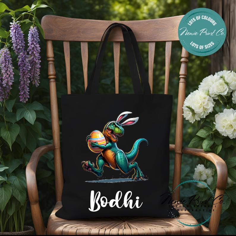 Dino Running - Easter Personalized Tote/Library Bag