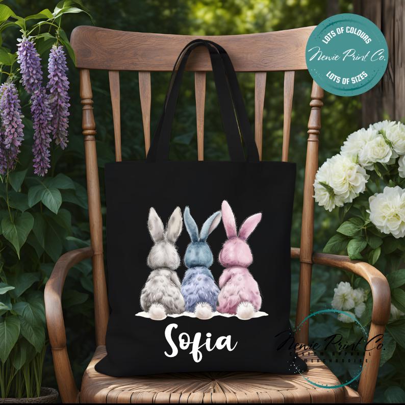 Three Bunny Butts - Easter Personalized Tote/Library Bag