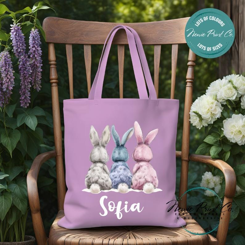 Three Bunny Butts - Easter Personalized Tote/Library Bag