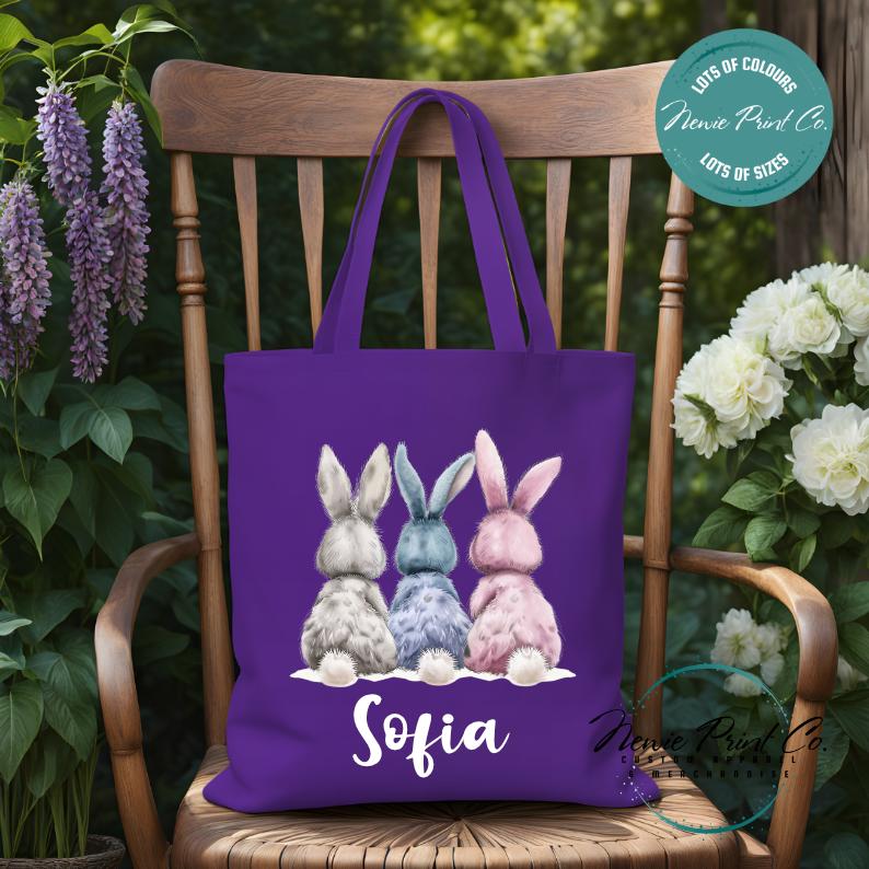 Three Bunny Butts - Easter Personalized Tote/Library Bag