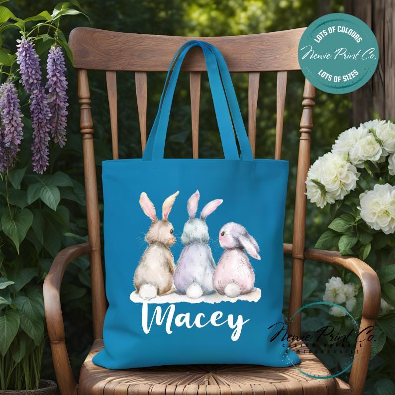 Three Bunnies - Easter Personalized Tote/Library Bag