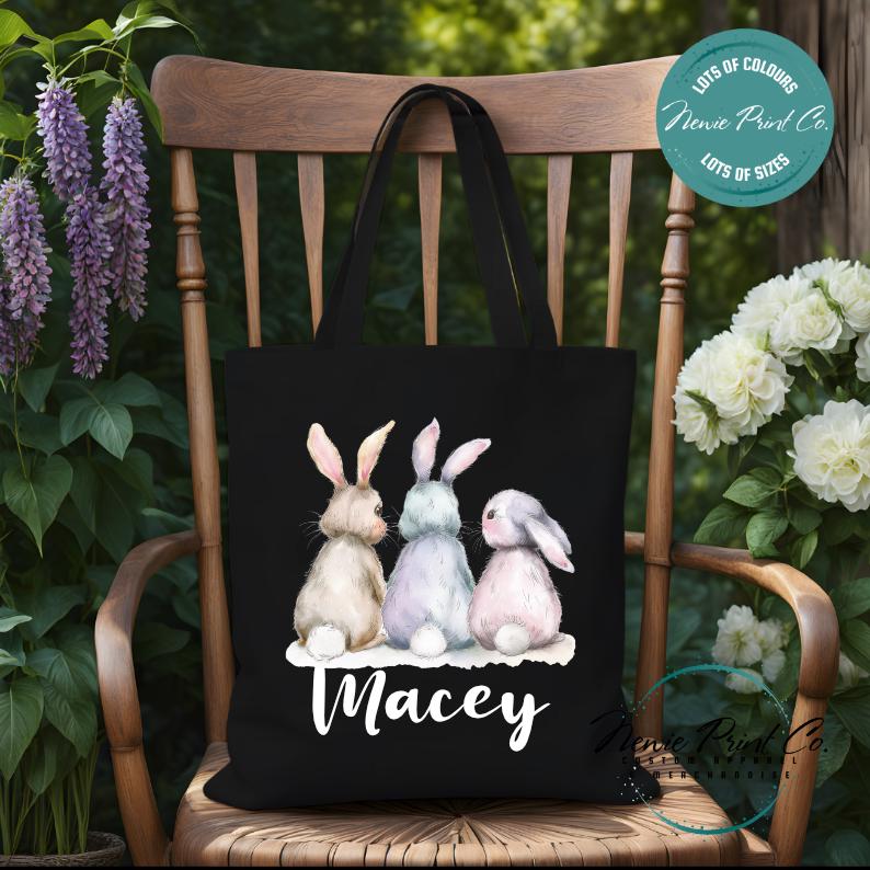 Three Bunnies - Easter Personalized Tote/Library Bag
