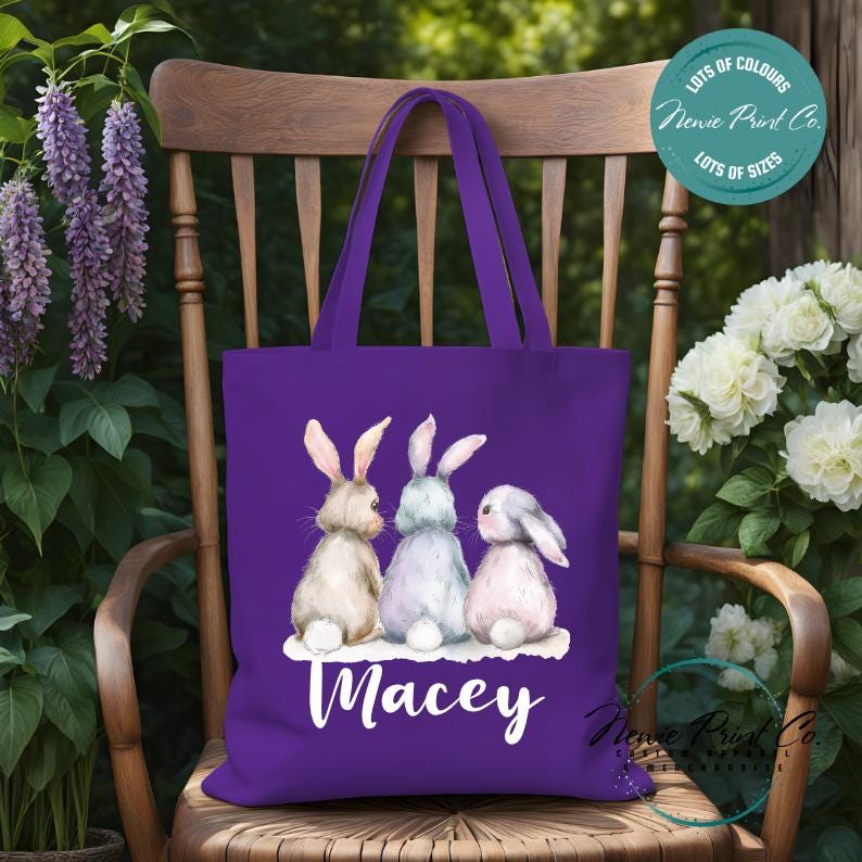 Three Bunnies - Easter Personalized Tote/Library Bag