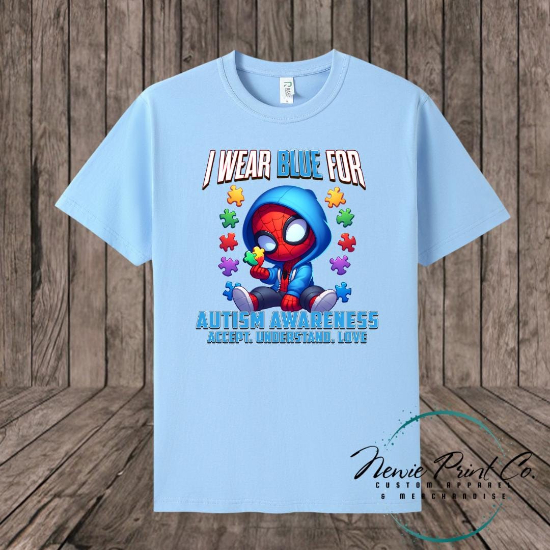 In April We Wear Blue Spider - Autism Awareness T-shirt