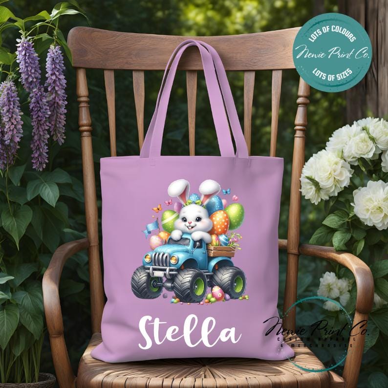 Monster Truck Bunny - Easter Personalized Tote/Library Bag