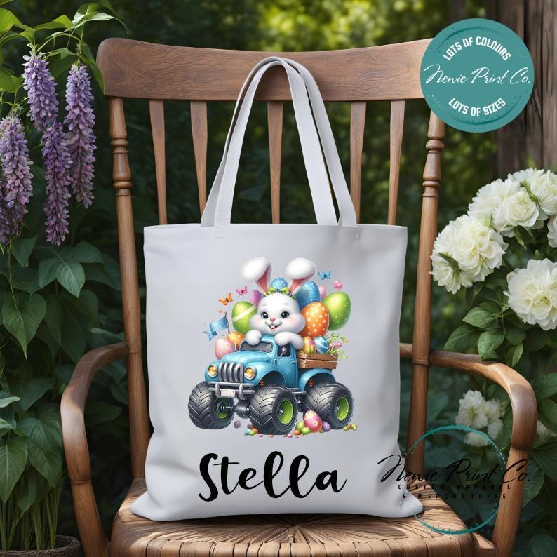 Monster Truck Bunny - Easter Personalized Tote/Library Bag